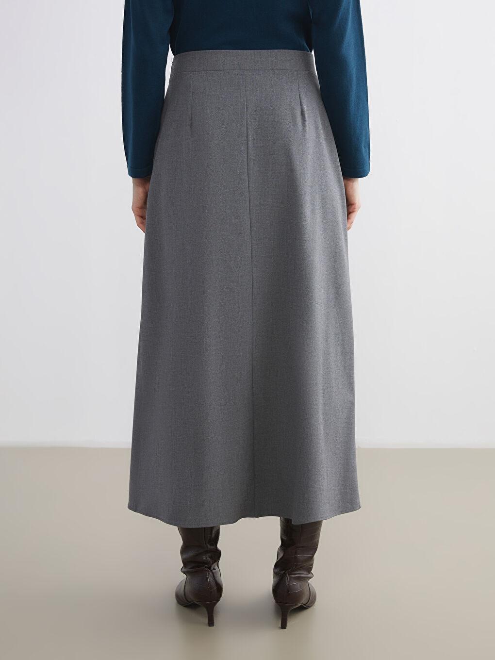 Antrasit Düğme Detaylı A Kesim Etek-3