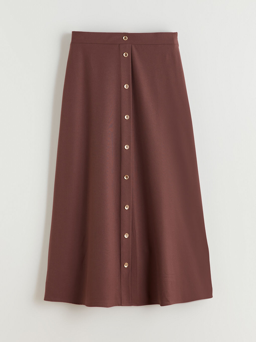 Kahverengi Düğme Detaylı A Kesim Etek-4