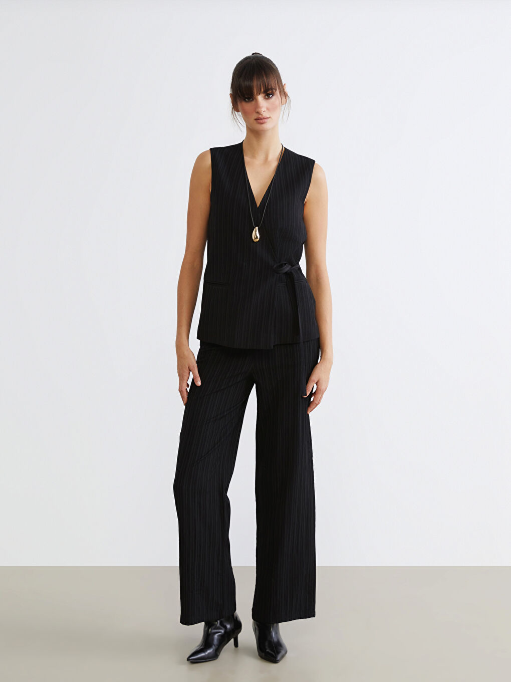 Dvoredni Elegantni Prsluk od Mešavine Lana za Ženski-2