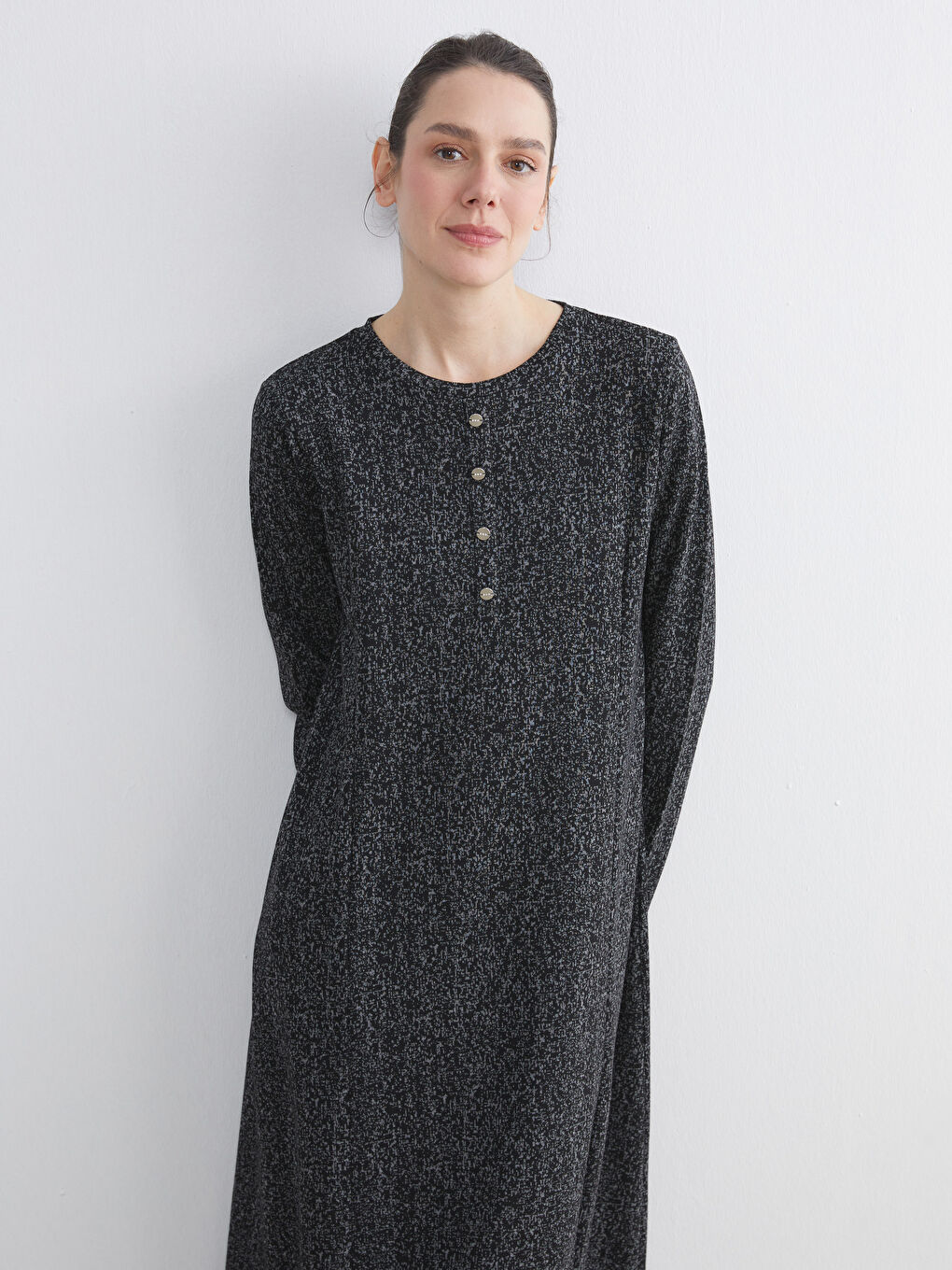Crew Neck Patterned A-Line Dress