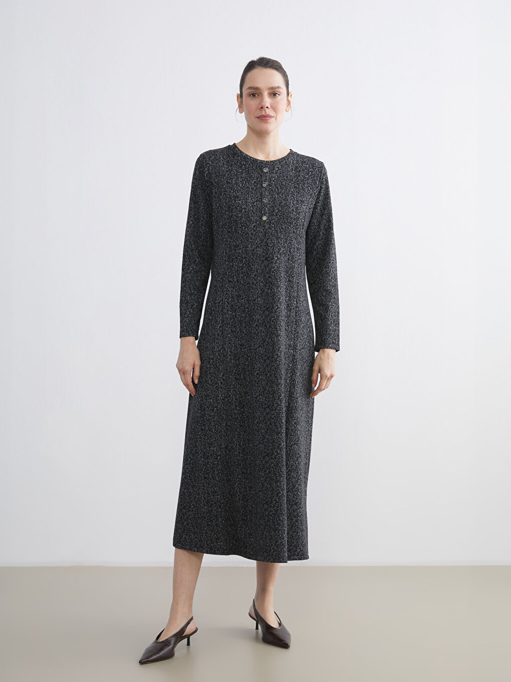 Crew Neck Patterned A-Line Dress-1