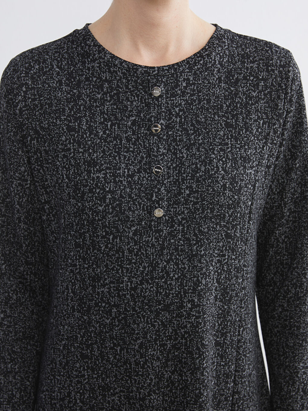 Crew Neck Patterned A-Line Dress-2