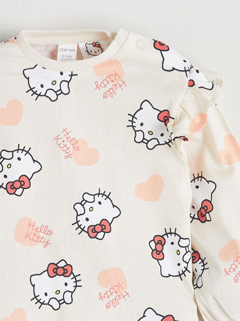 Bej Bisiklet Yaka Hello Kitty Baskılı Kız Bebek Tişört-2