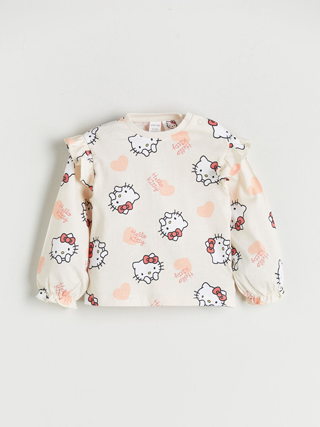 Bej Bisiklet Yaka Hello Kitty Baskılı Kız Bebek Tişört