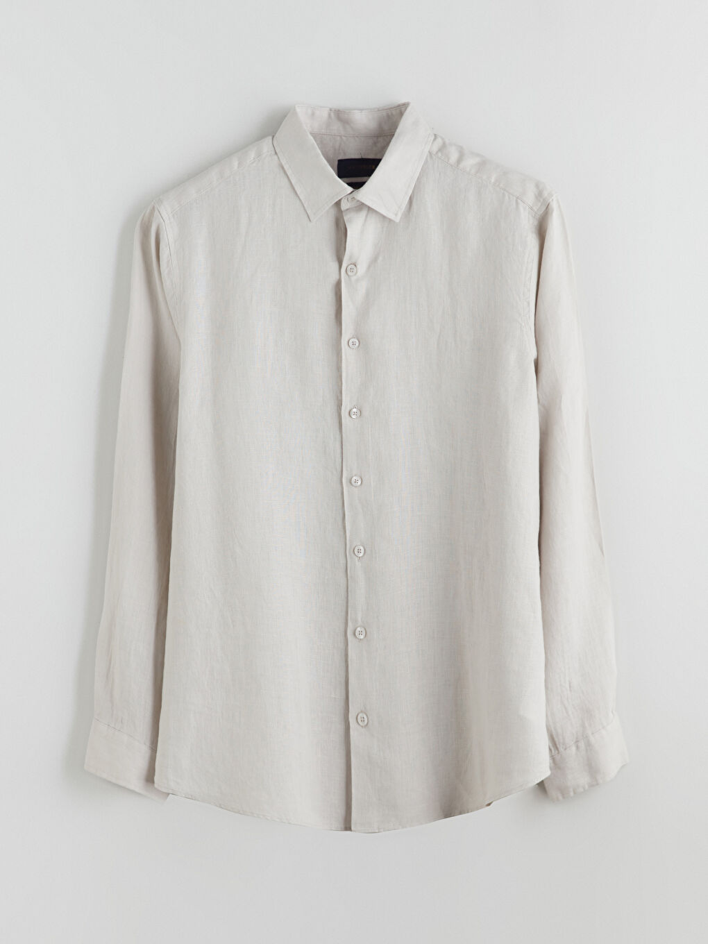 Bej Regular Fit Uzun Kollu Keten Erkek Gömlek-4