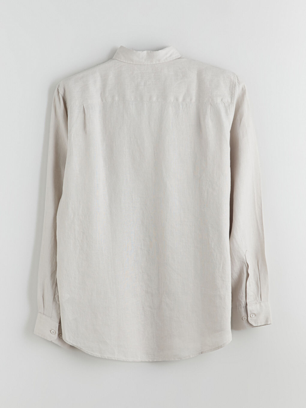 Bej Regular Fit Uzun Kollu Keten Erkek Gömlek-5