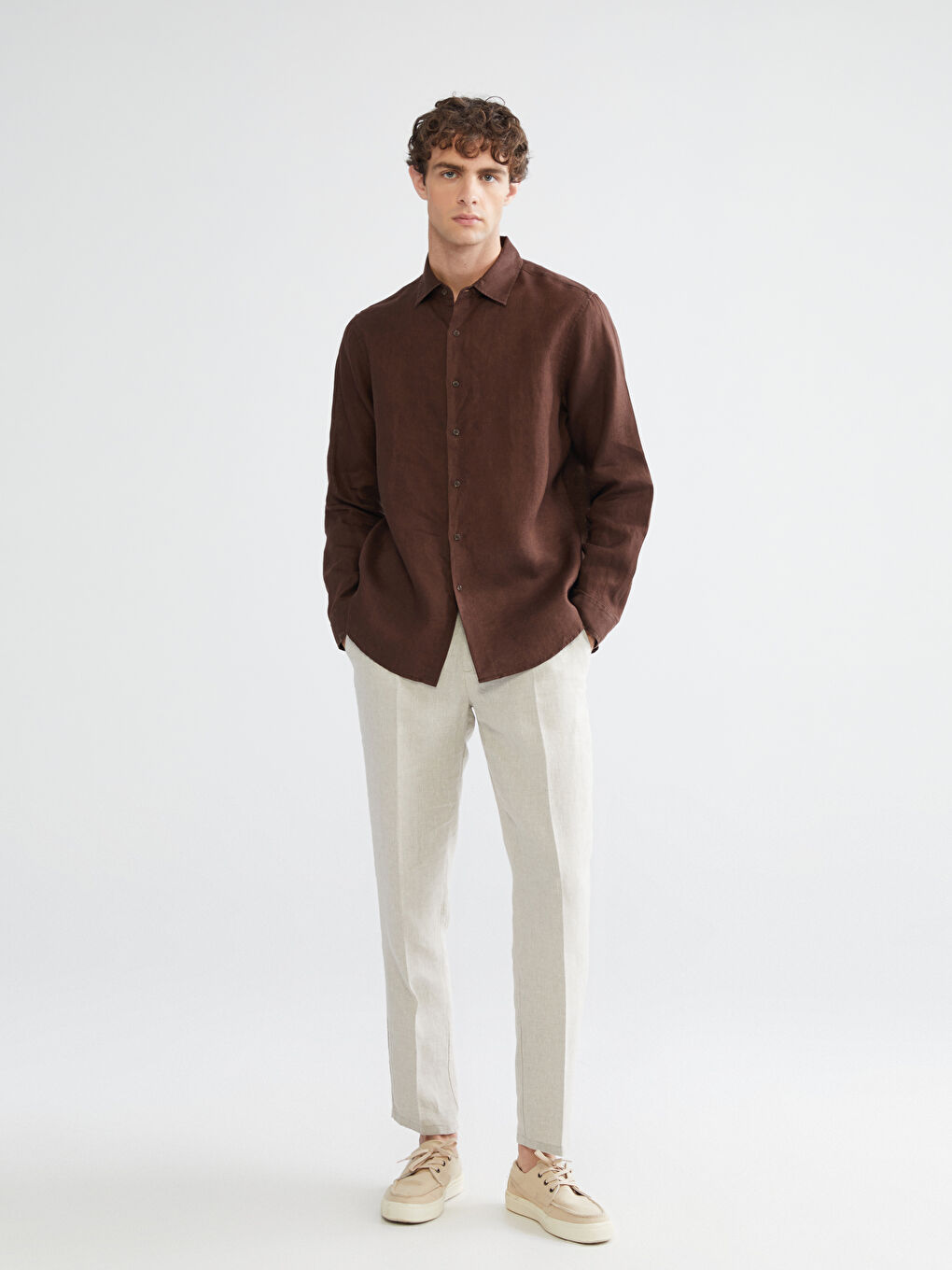 SOUTHBLUE Regular Fit Long Sleeve Linen Men's Shirt -W5J486Z8-D7V