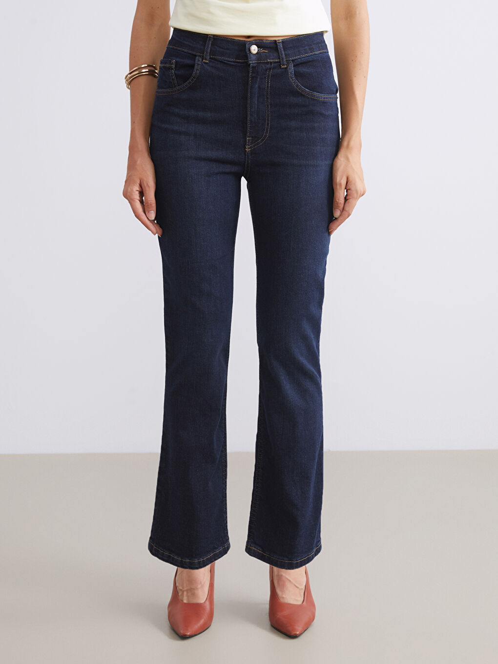 İndigo Crop Flare Kadın Jean Pantolon-1
