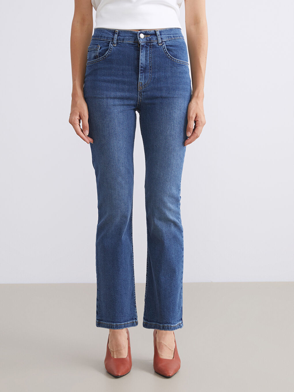 İndigo Crop Flare Kadın Jean Pantolon-1