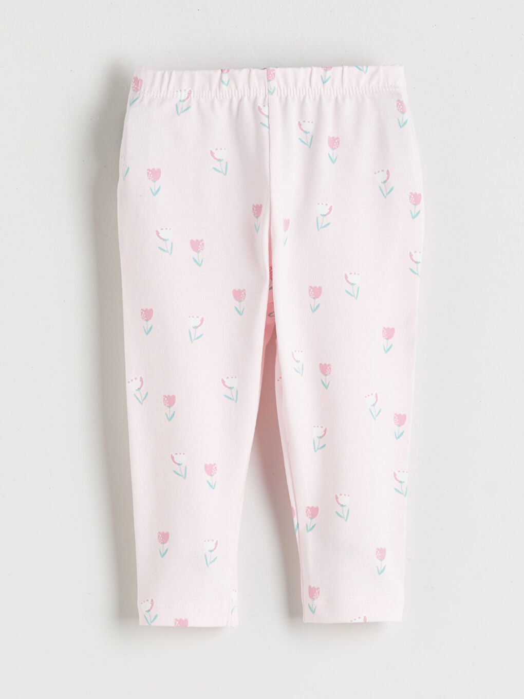 Pembe Beli Lastikli Çiçekli Kız Bebek Tayt