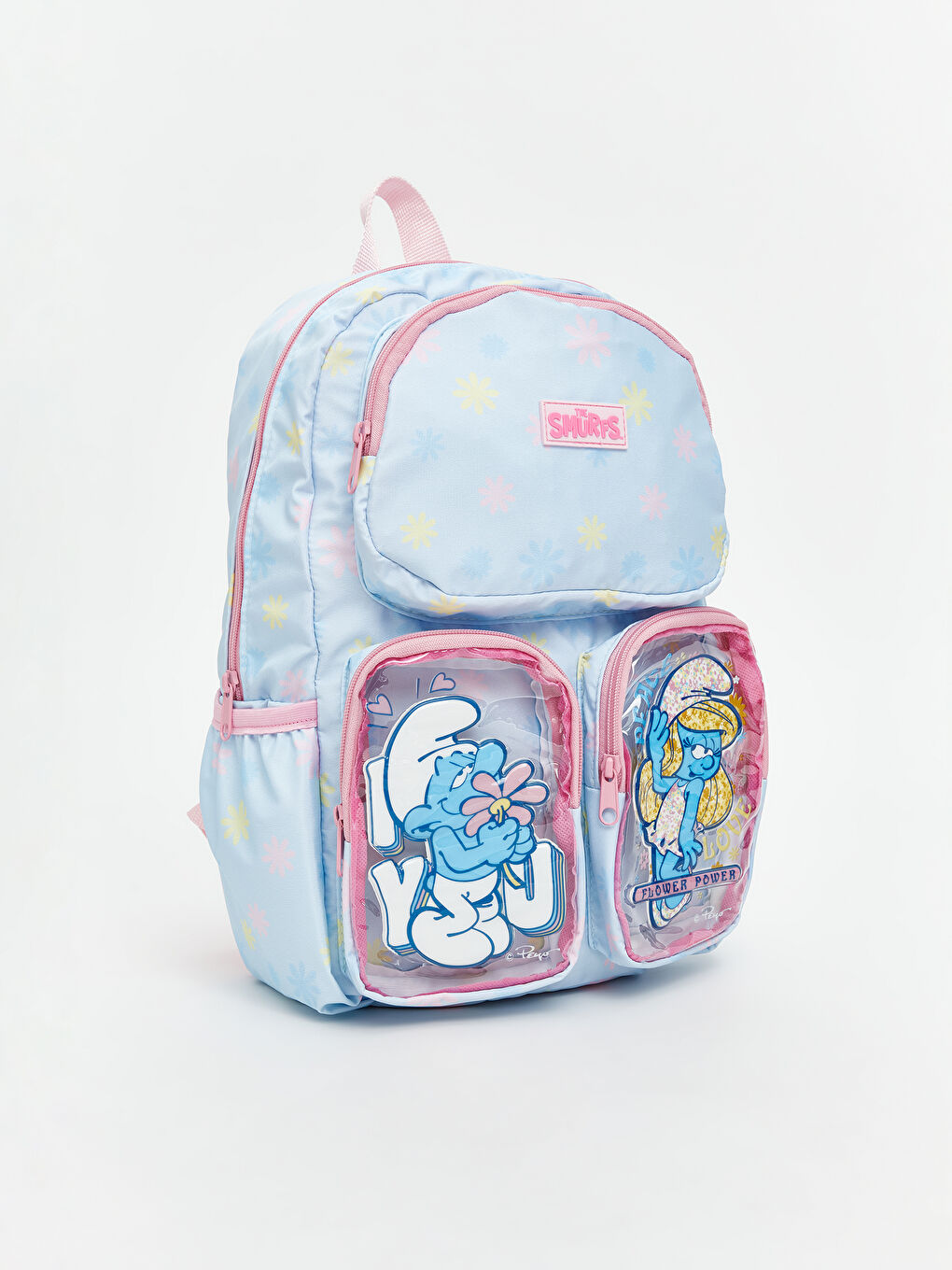 Mavi Şirinler Baskılı Kız Çocuk Okul Çantası-1