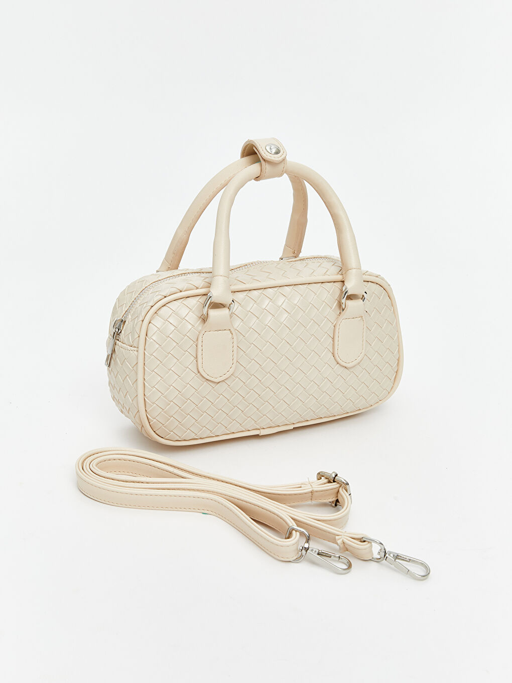 Ekru Deri Görünümlü Kadın Omuz Çantası-1