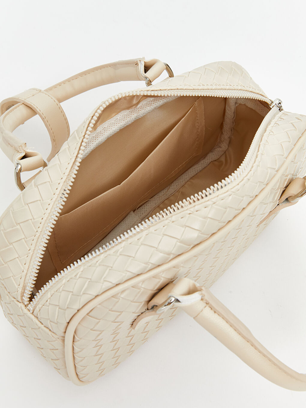 Ekru Deri Görünümlü Kadın Omuz Çantası-2