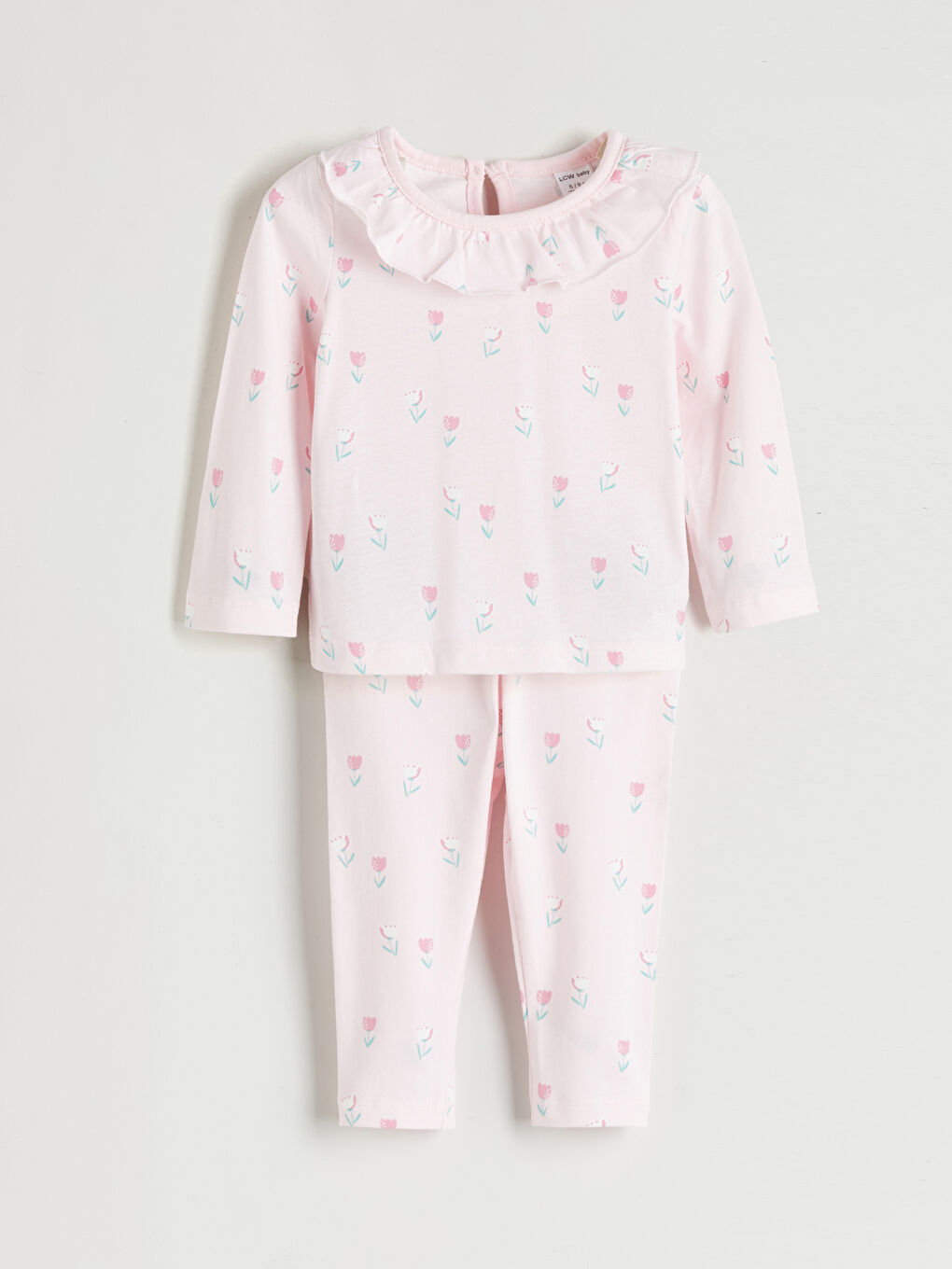 Pembe Bebe Yaka Kız Bebek Bluz ve Pantolon 2'li Takım