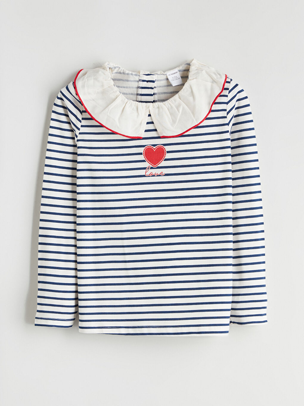 Lacivert Bebe Yaka Kalp Baskılı Kız Çocuk Tişört