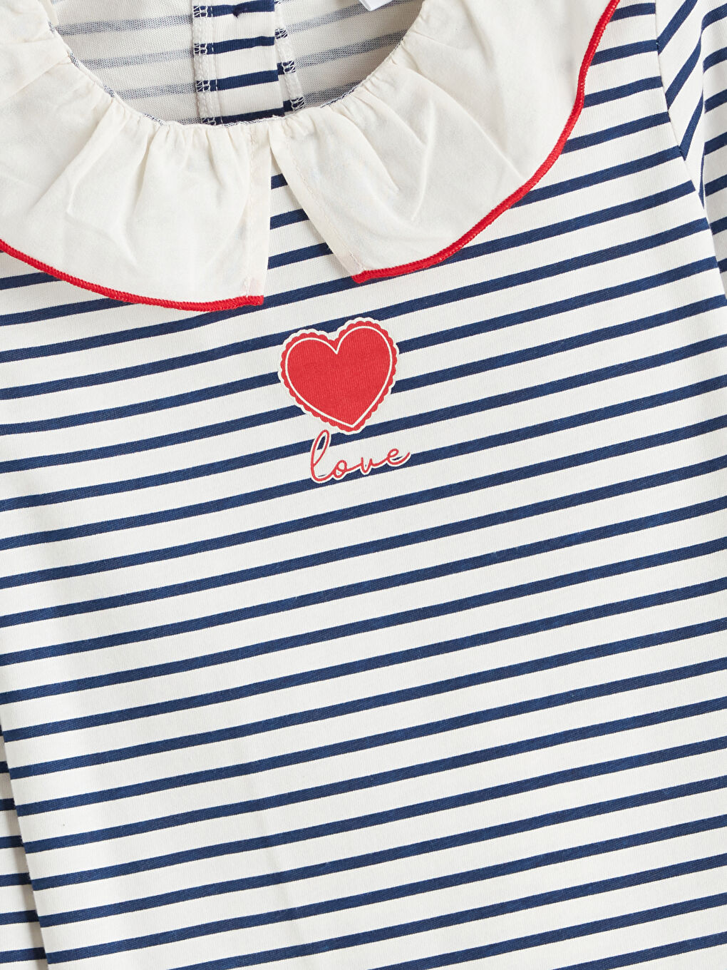 Lacivert Bebe Yaka Kalp Baskılı Kız Çocuk Tişört-2