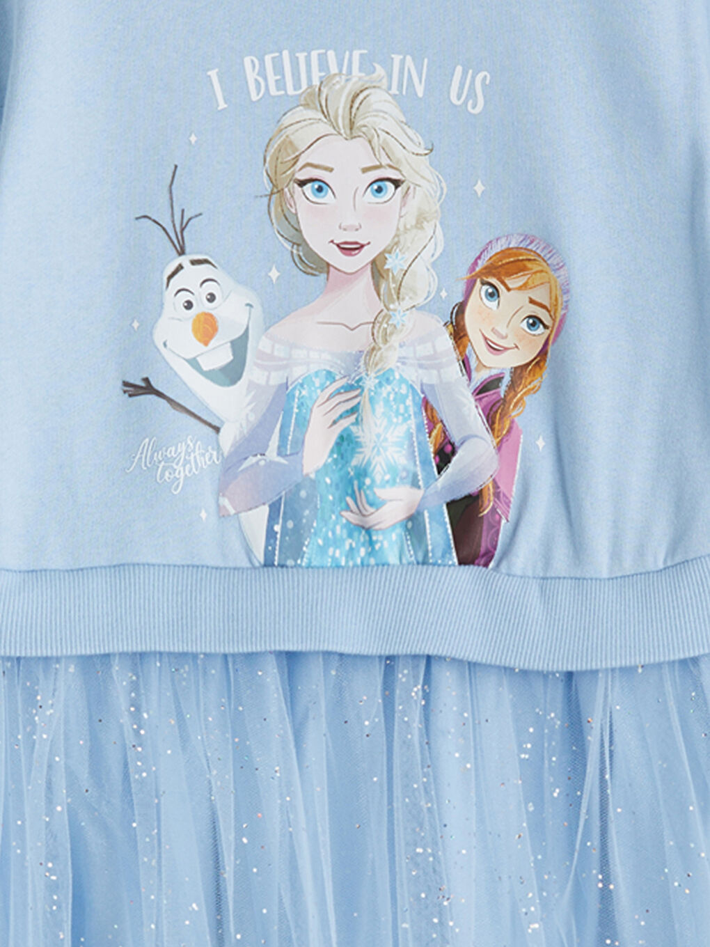 Mavi Bisiklet Yaka Frozen Baskılı Kız Çocuk Elbise-1