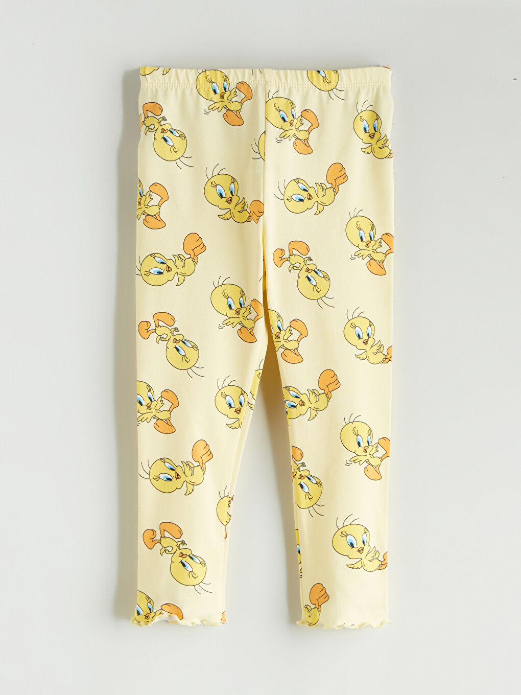 Sarı Bisiklet Yaka Tweety Baskılı Fırfırlı Kız Bebek Bluz ve Tayt 2'li-4