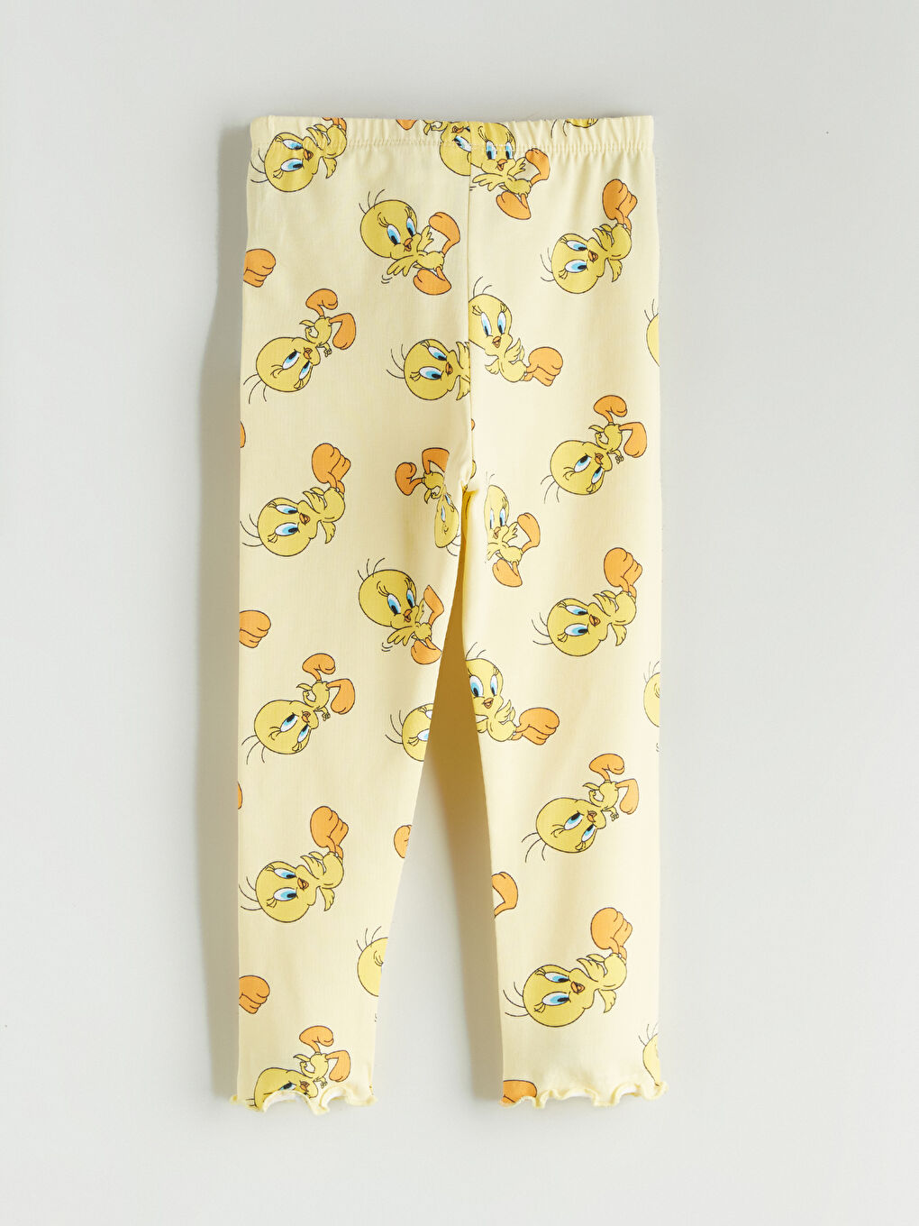 Sarı Bisiklet Yaka Tweety Baskılı Fırfırlı Kız Bebek Bluz ve Tayt 2'li-6