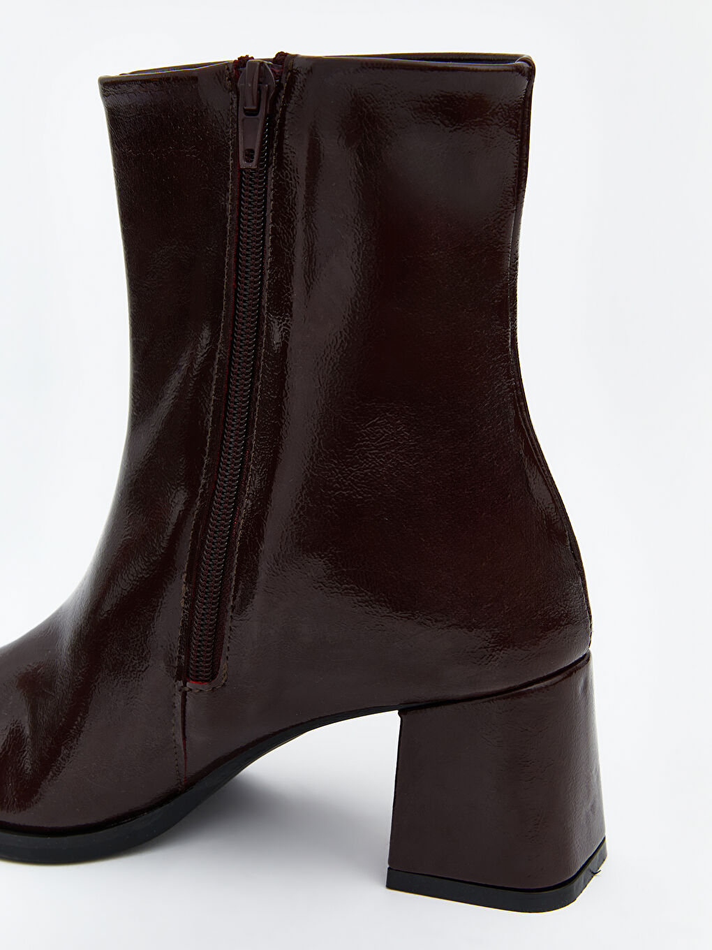Bordo Deri Görünümlü Kadın Topuklu Bot-4