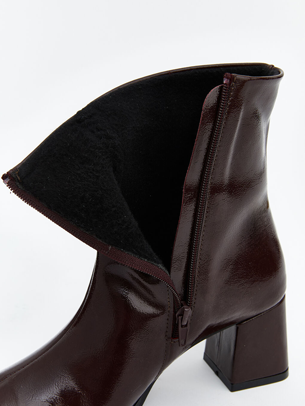 Bordo Deri Görünümlü Kadın Topuklu Bot-6