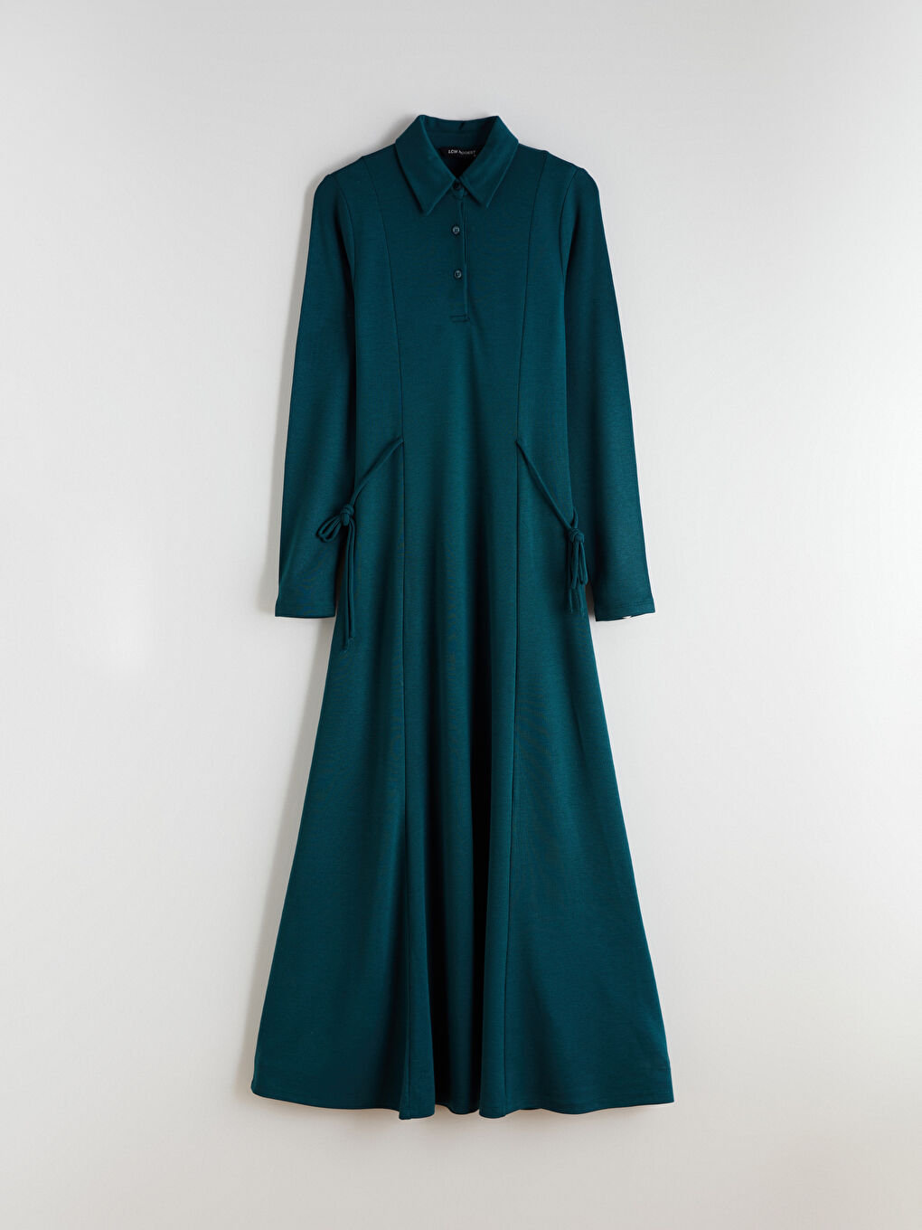 Petrol Gömlek Yaka Bağlama Detaylı Elbise-8