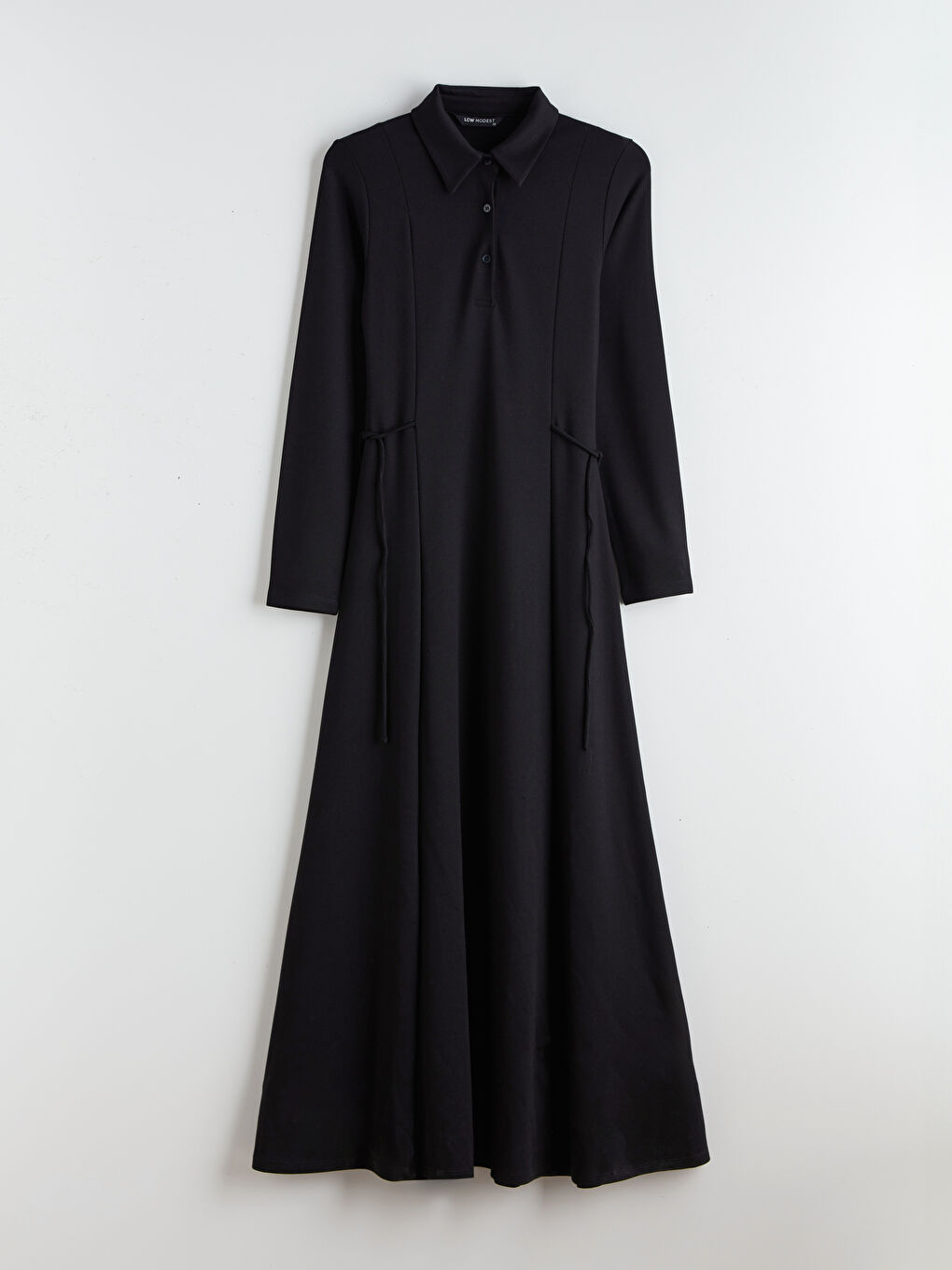 Siyah Gömlek Yaka Bağlama Detaylı Elbise-8