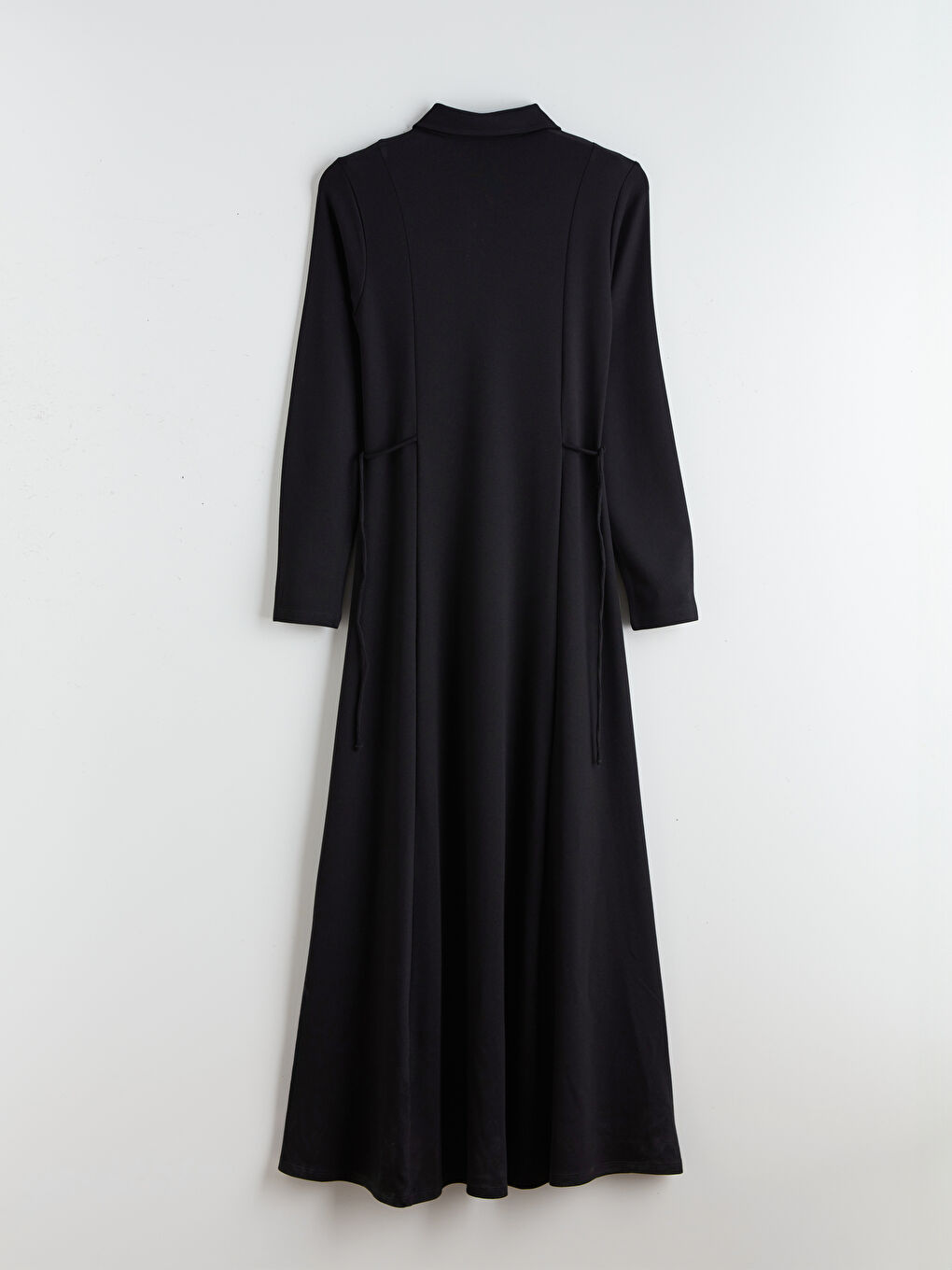 Siyah Gömlek Yaka Bağlama Detaylı Elbise-9