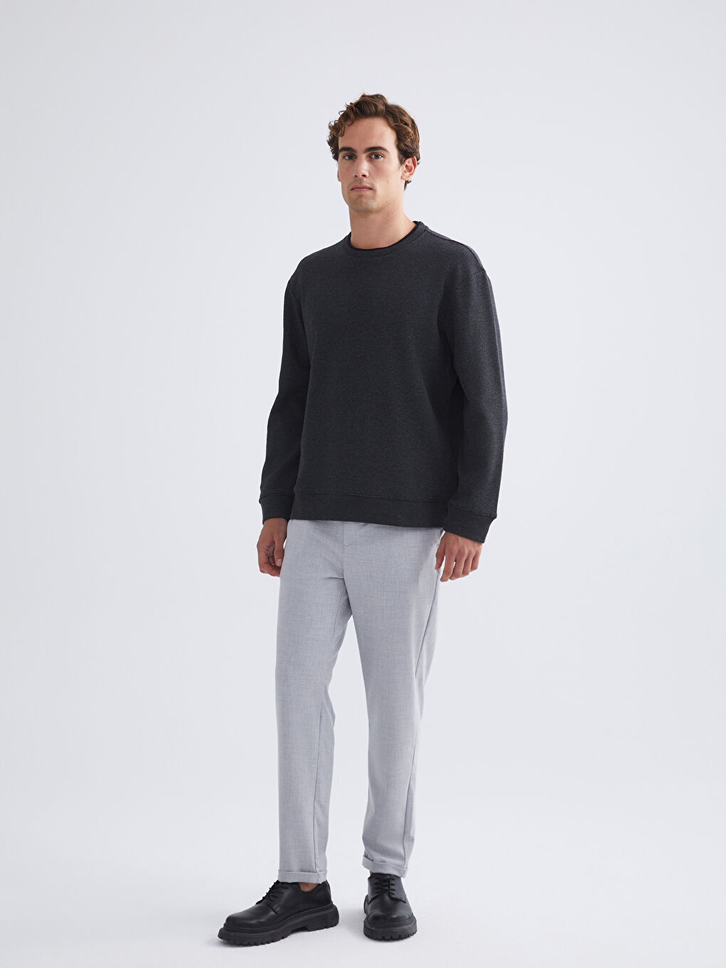 Antrasit Bisiklet Yaka Erkek Sweatshirt-1