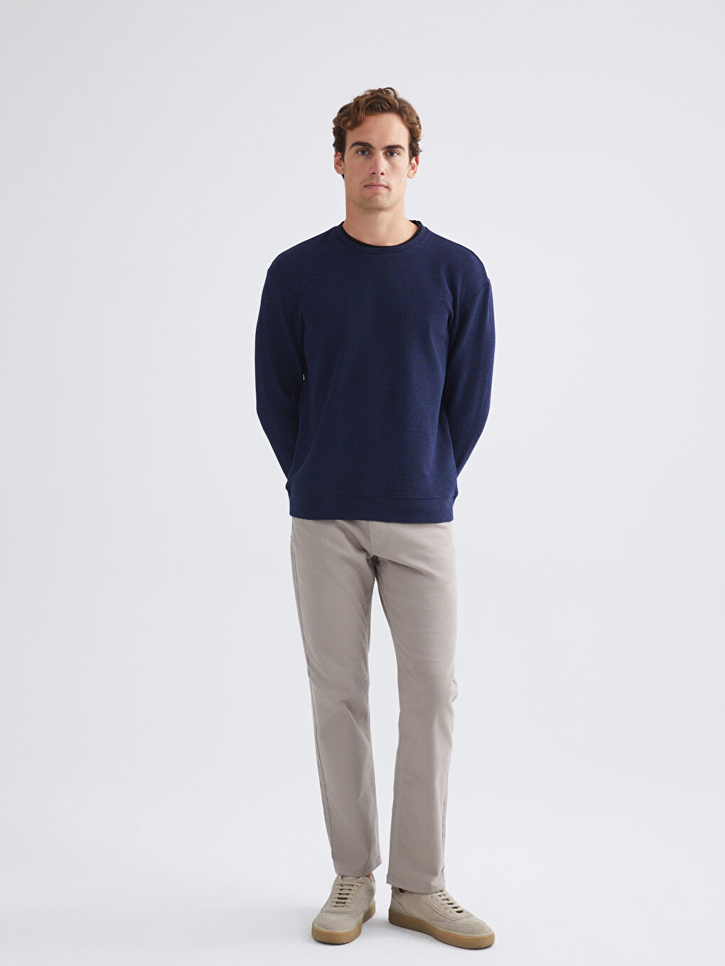 Lacivert Bisiklet Yaka Erkek Sweatshirt-1