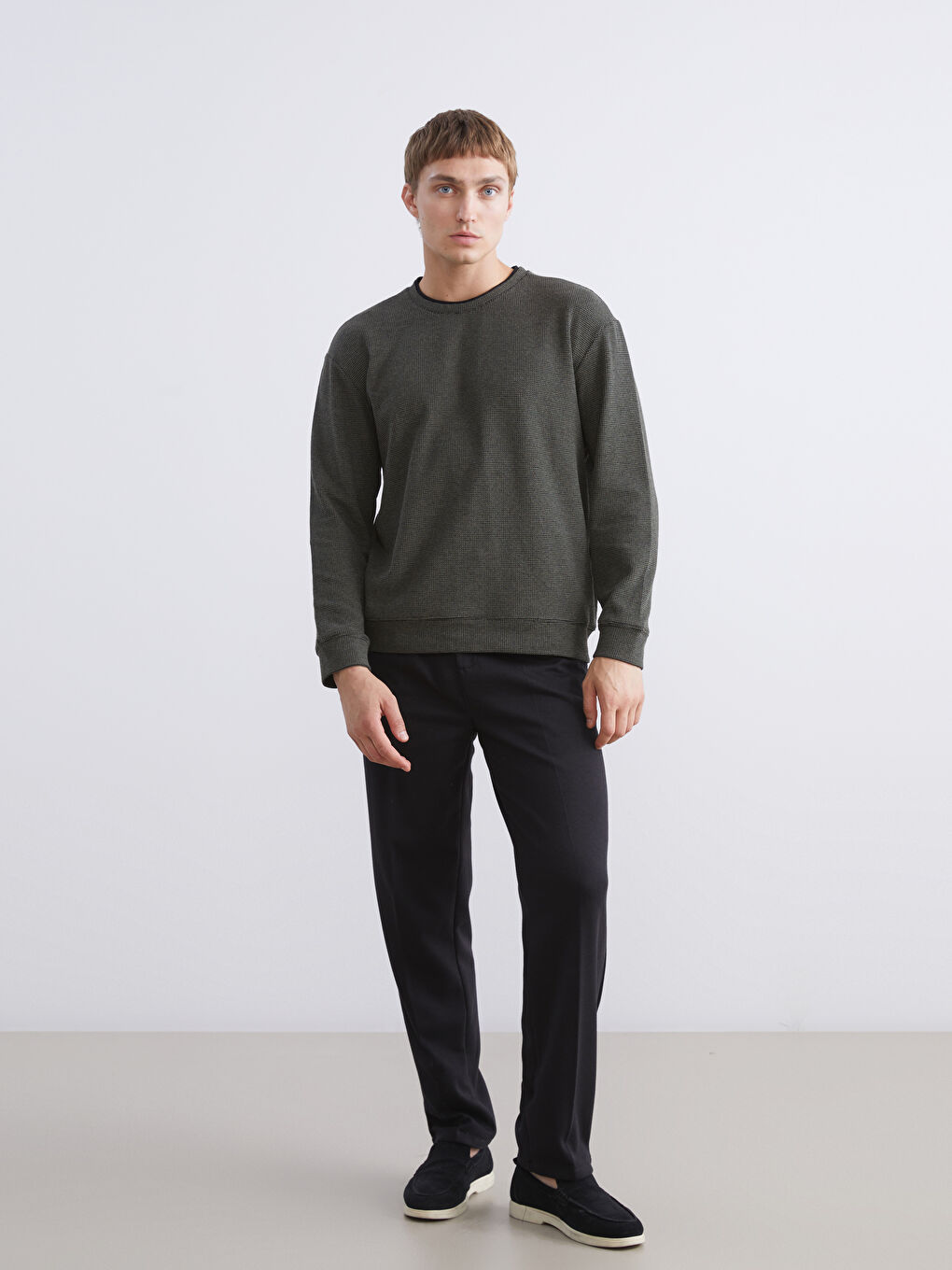 Haki Bisiklet Yaka Erkek Sweatshirt-1