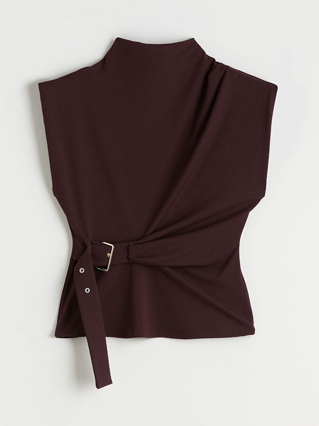 Mürdüm Dik Yaka Kemerli Bluz-9