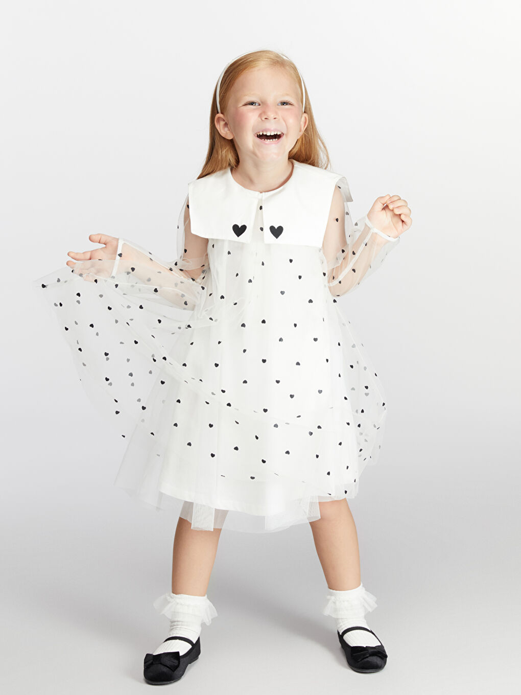 Tulle Heart Printed Girls' Dress