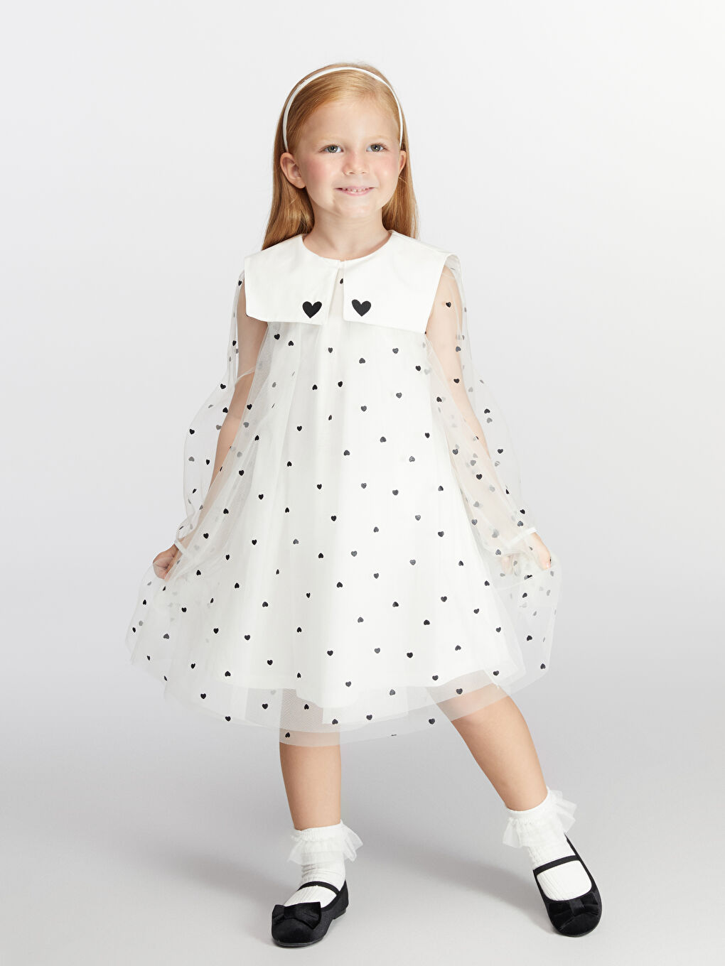Tulle Heart Printed Girls' Dress-1