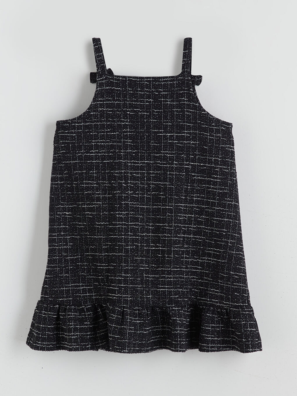 Siyah Ekose Askılı Fırfırlı Kız Çocuk Elbise-1