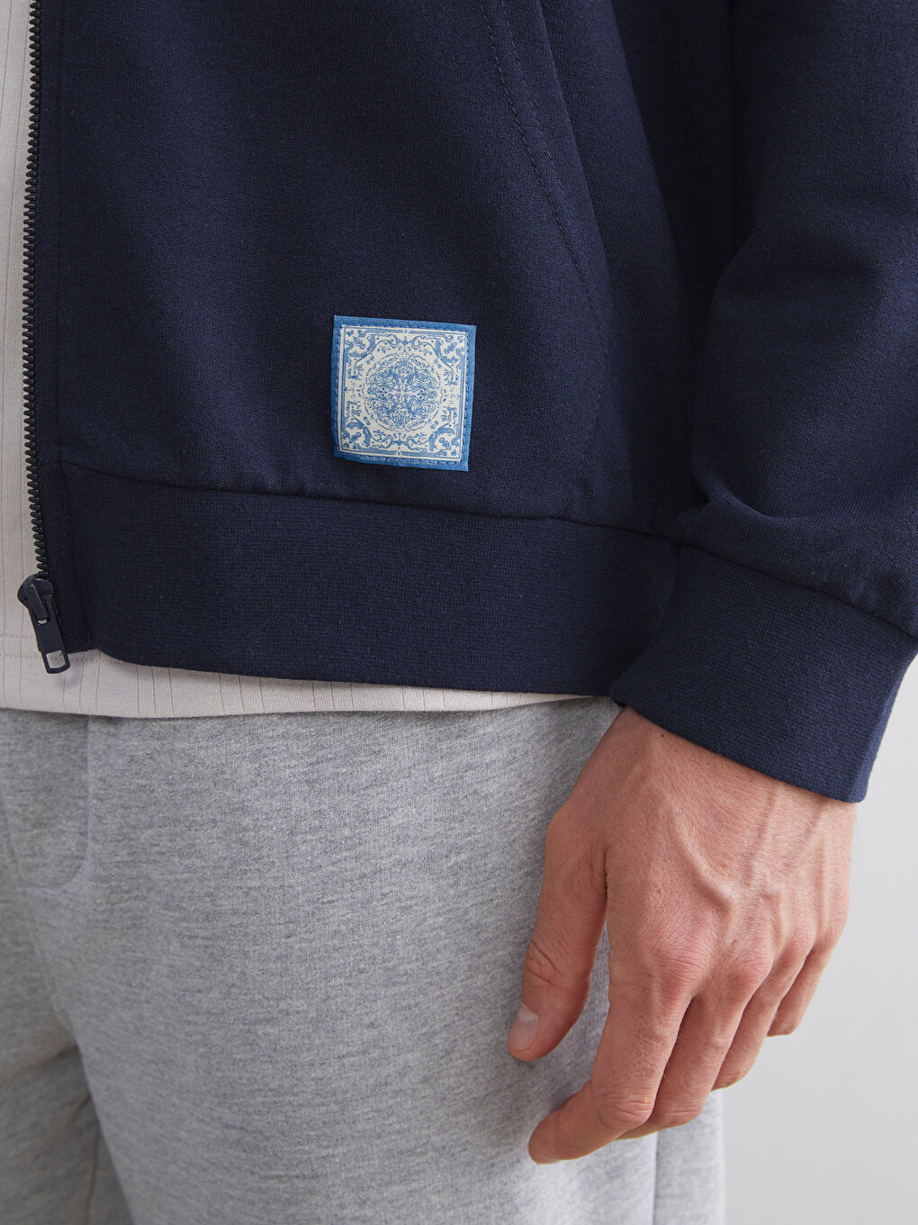 Lacivert Kapüşonlu Uzun Kollu Erkek Fermuarlı Sweatshirt-2