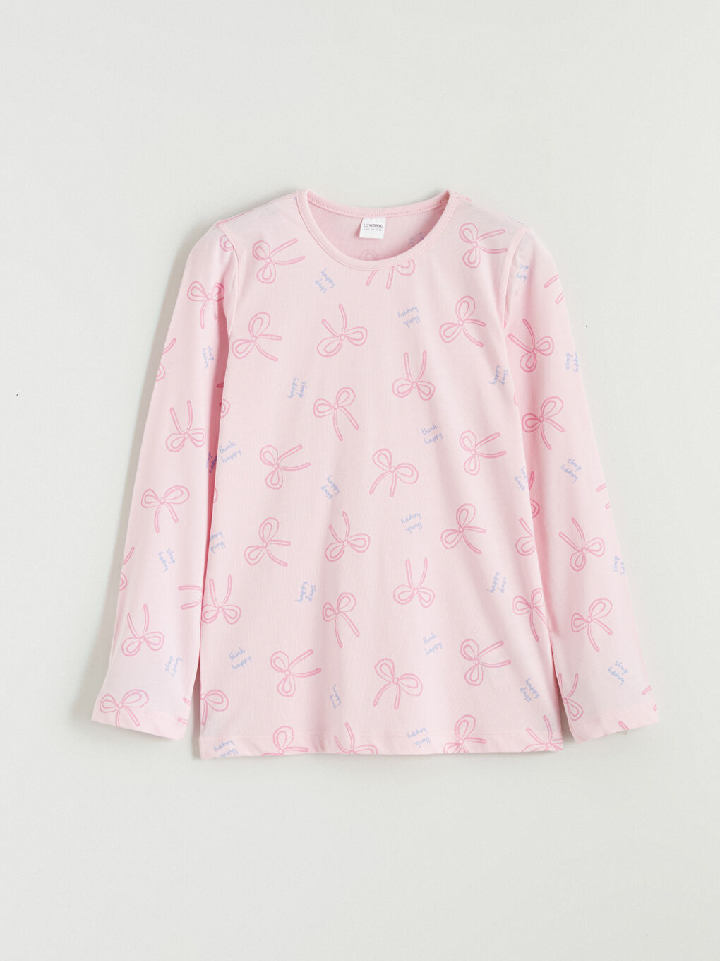 Crew Neck Bow Patterned Girls' Pyjama Set-1