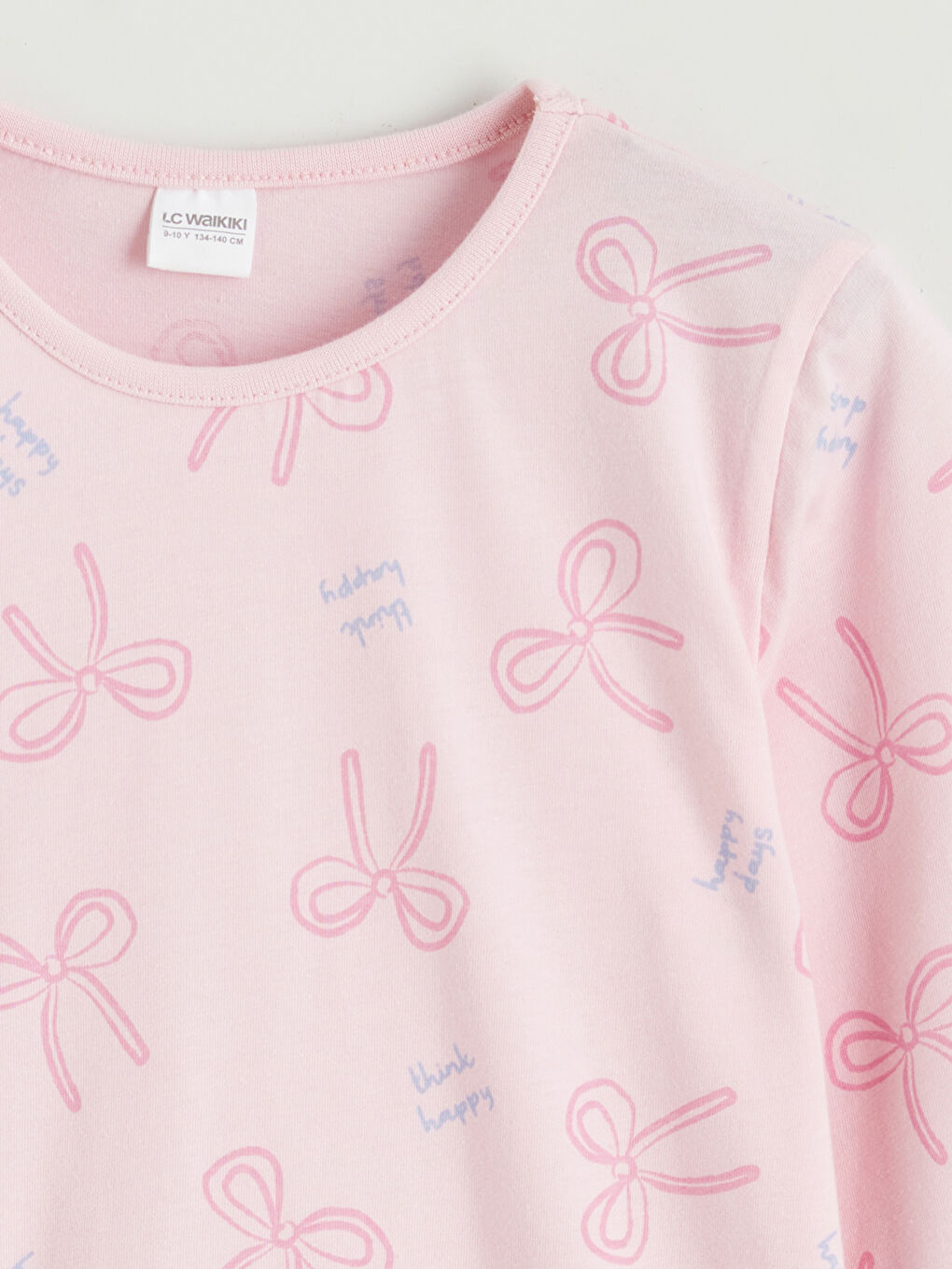 Crew Neck Bow Patterned Girls' Pyjama Set-2