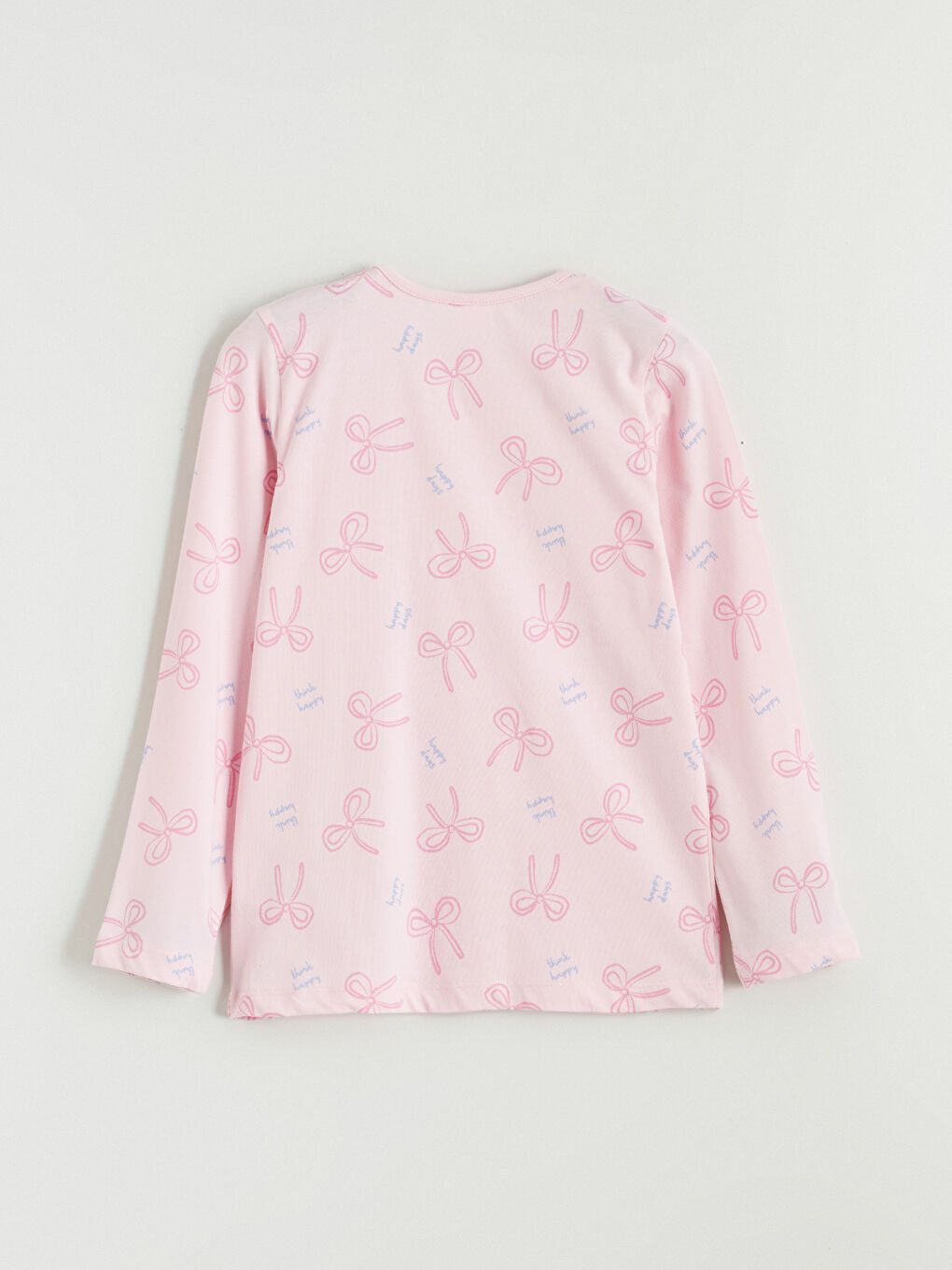 Crew Neck Bow Patterned Girls' Pyjama Set-3