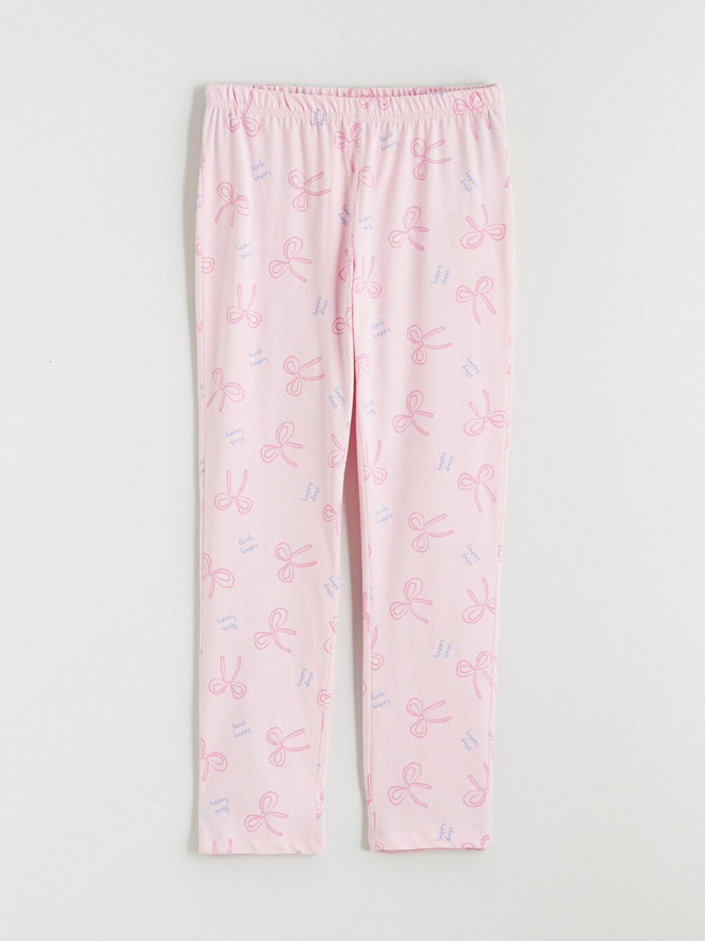 Crew Neck Bow Patterned Girls' Pyjama Set-4