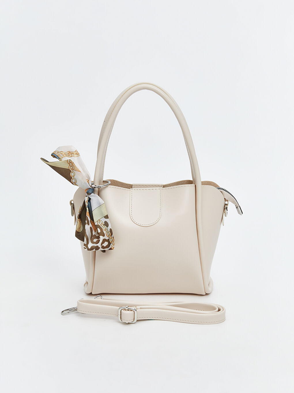 Ekru Fular Detaylı Kadın Omuz Çantası-2