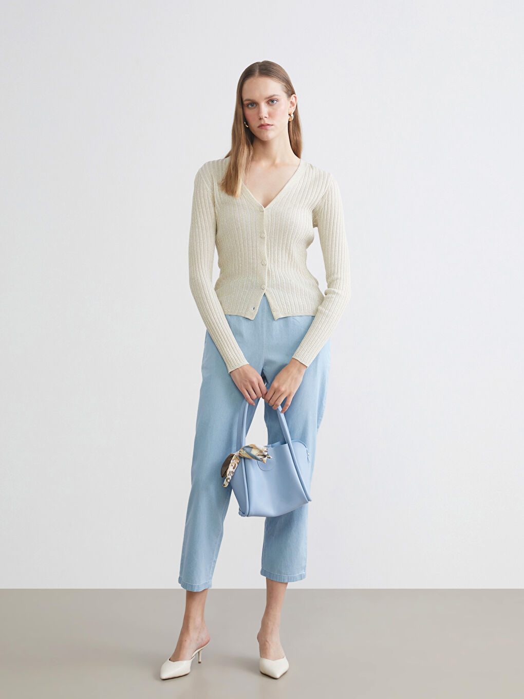 Mavi Fular Detaylı Kadın Omuz Çantası-1