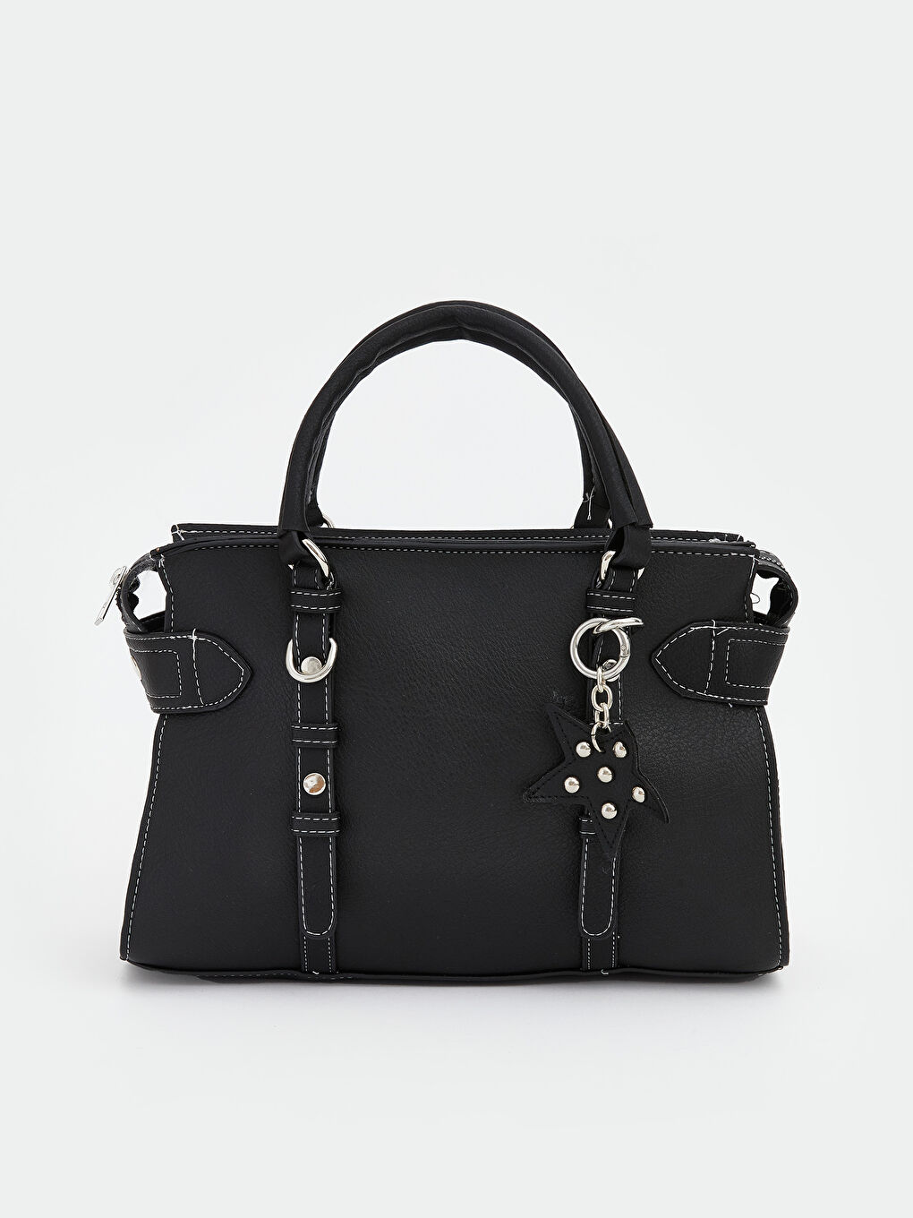 Siyah Deri Görünümlü Kadın Omuz Çantası