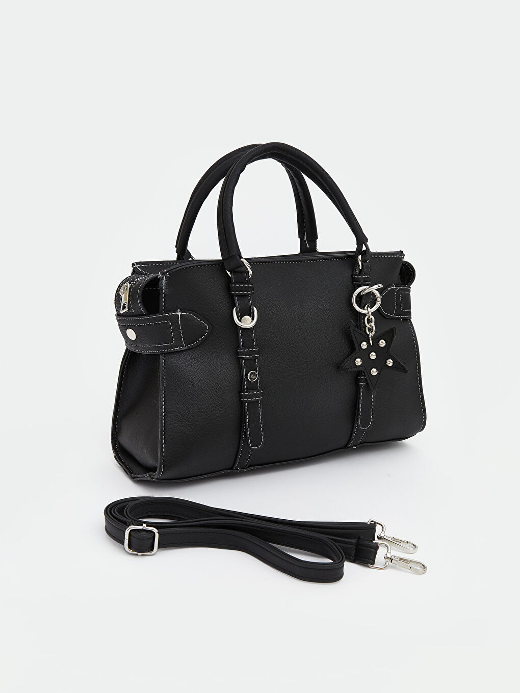 Siyah Deri Görünümlü Kadın Omuz Çantası-1