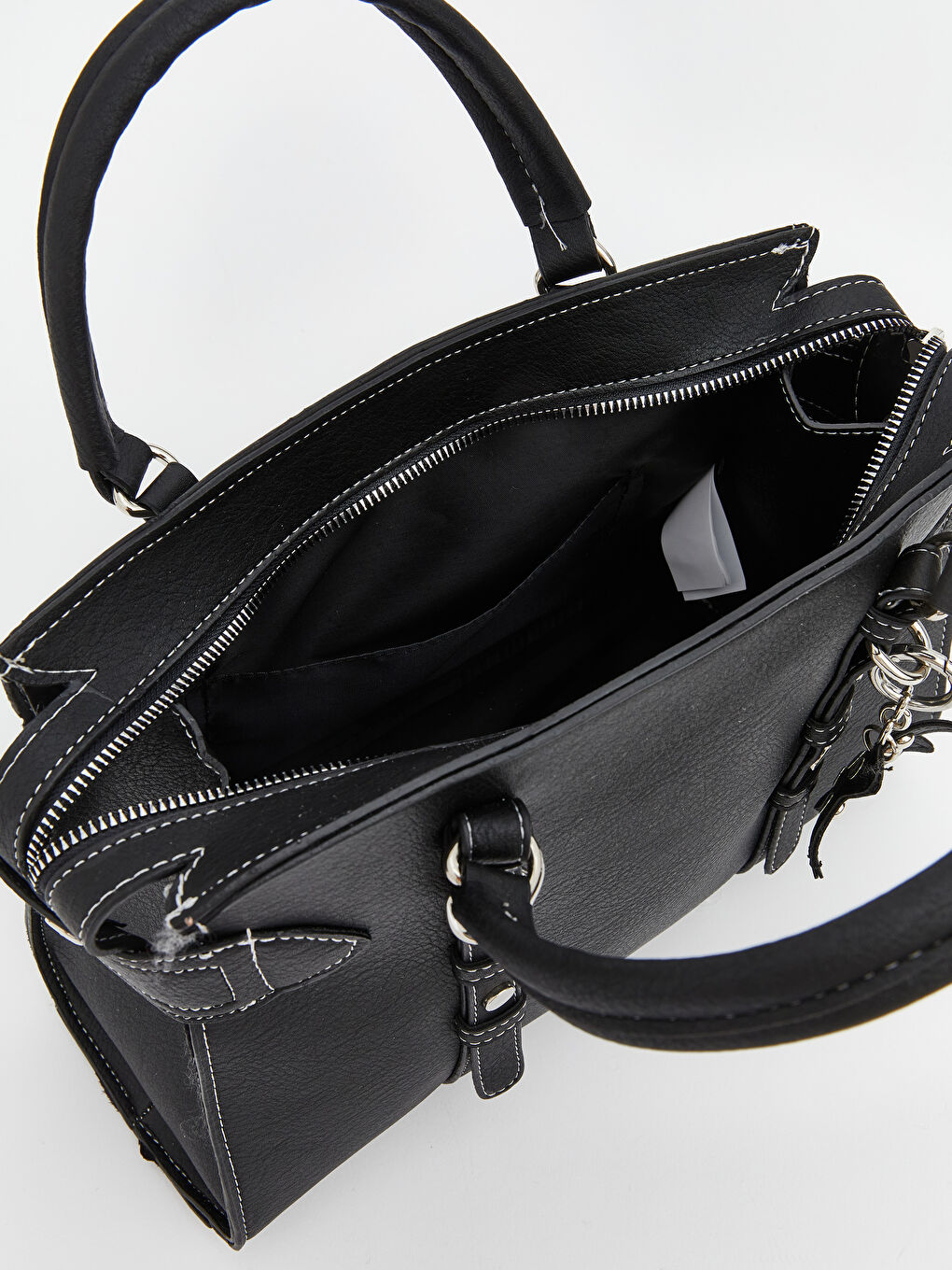 Siyah Deri Görünümlü Kadın Omuz Çantası-3