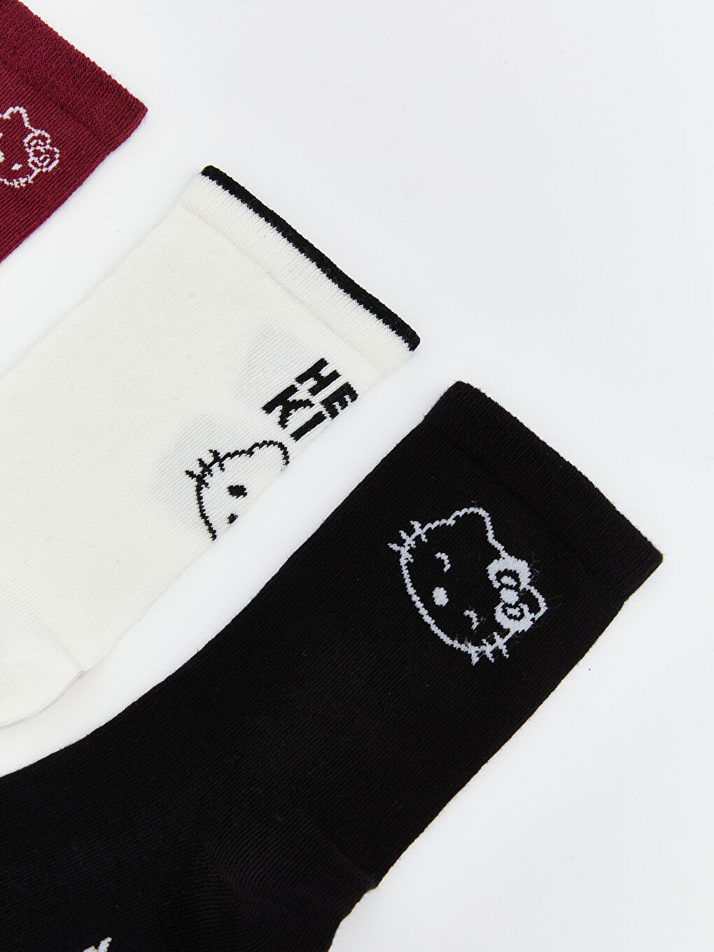 Bordo Hello Kitty Baskılı Kadın Soket Çorap 3'lü-2