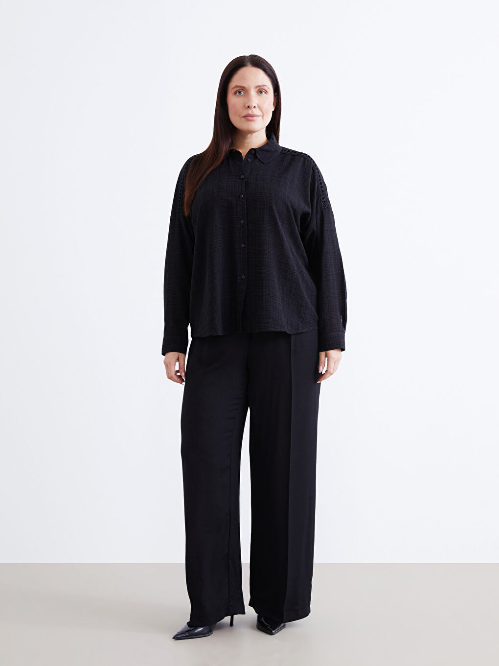 Textured Oversize Women's Shirt-5