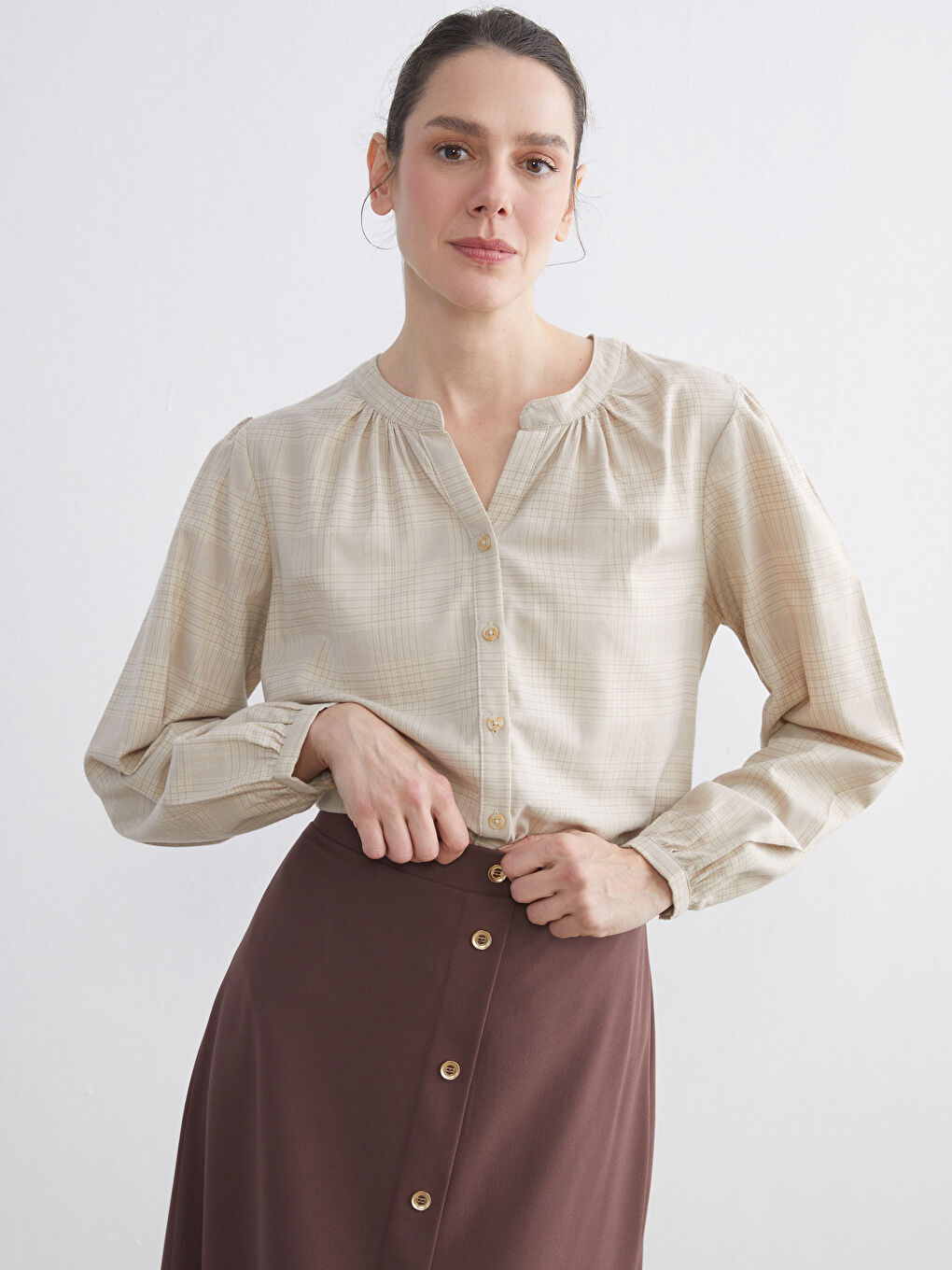 Crew Neck Plaid Women's Shirt