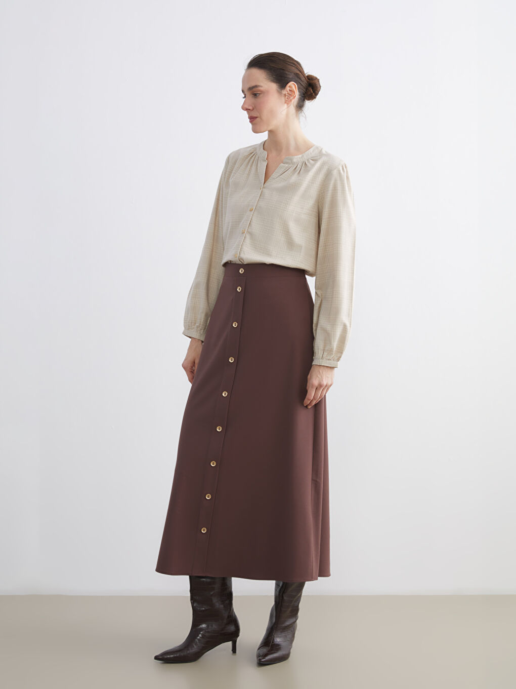 Crew Neck Plaid Women's Shirt-1