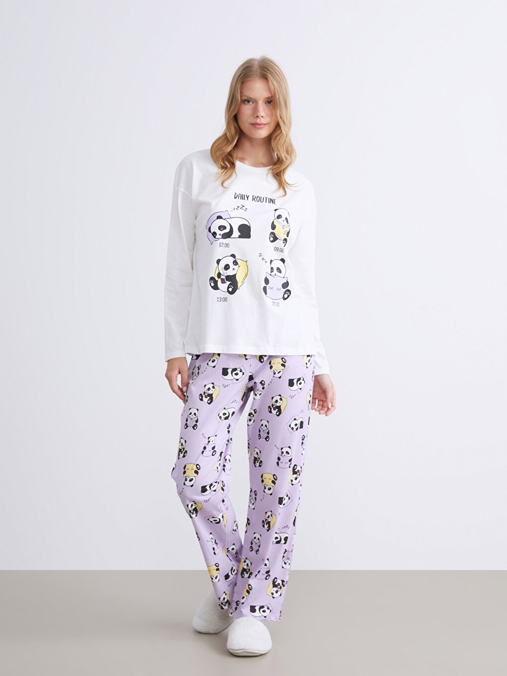 Lila Beli Lastikli Baskılı Kadın Pijama Altı